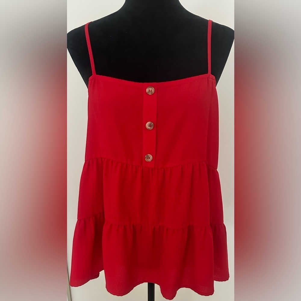Paper Crane Tiered Babydoll Tank In Red - Size L - NWT